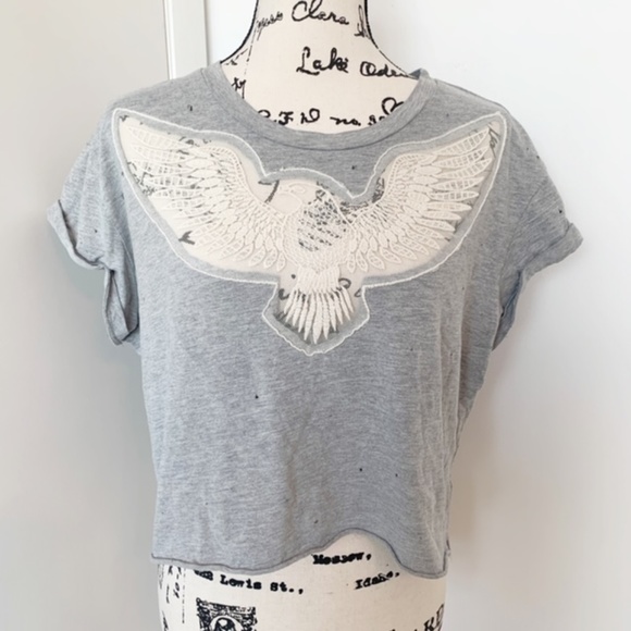 LF Tops - Emma and Sam Distressed Grey Crop Tee